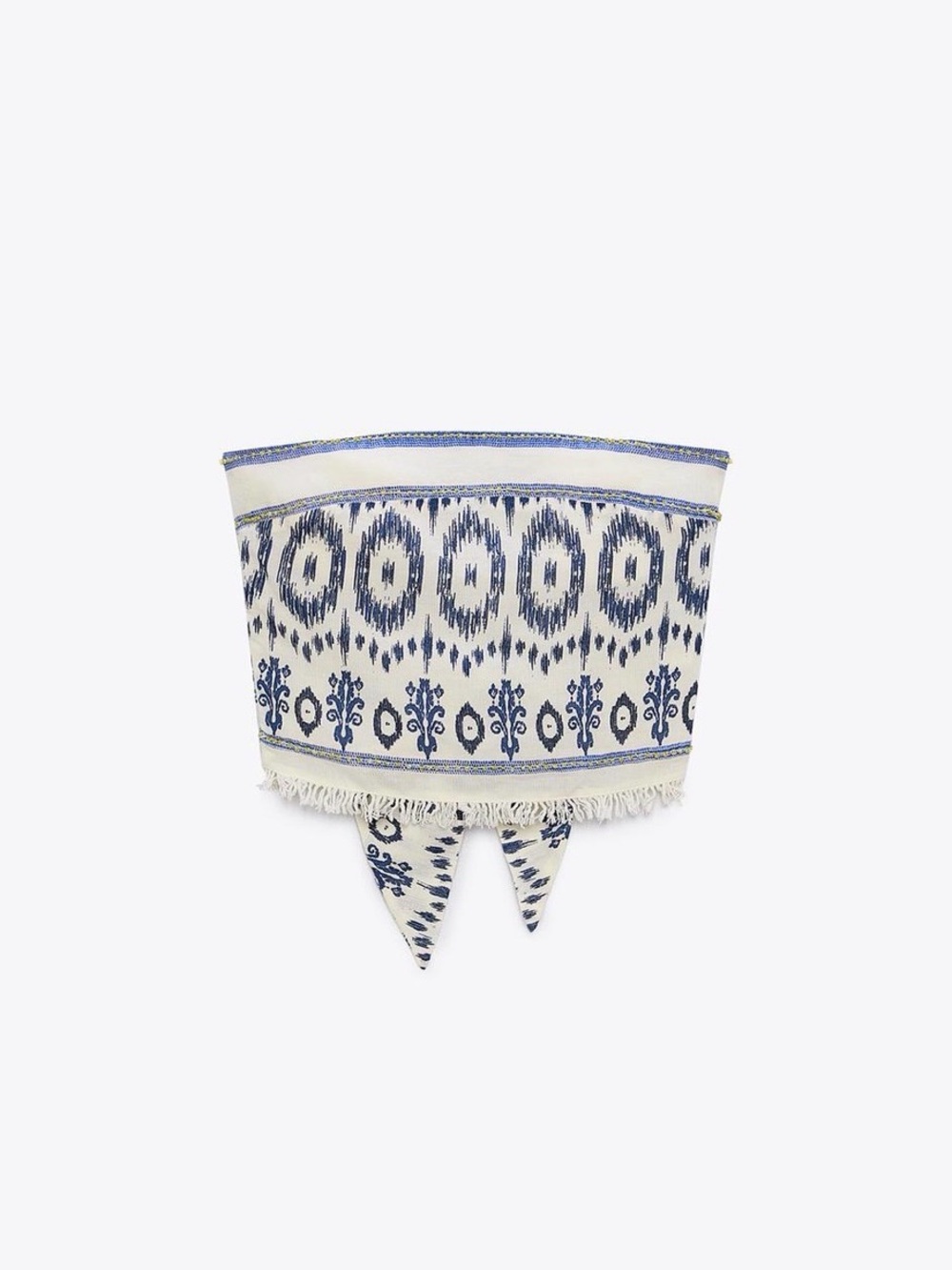 Zara White and Blue Printed Strapless Tube Top